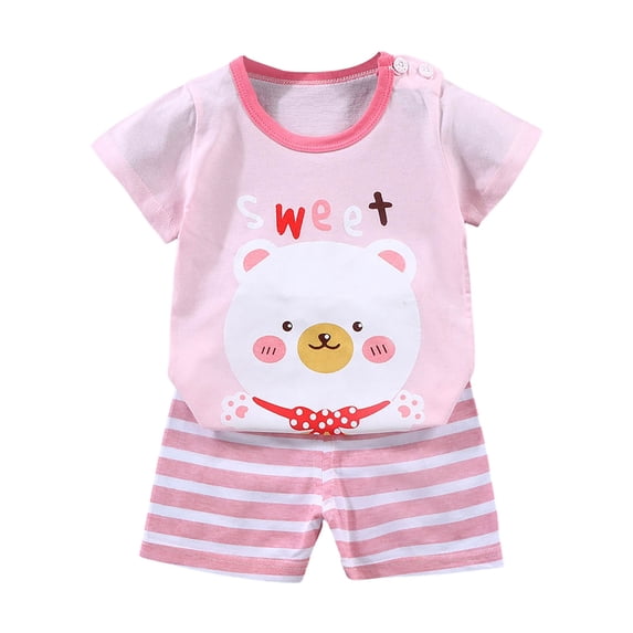 Hudaneo Baby Toddler Boy Clothes Kids Cotton Outfits Elastic Waist Pockets Shorts Set 2 Piece Outfit, Light Pink 12-18M