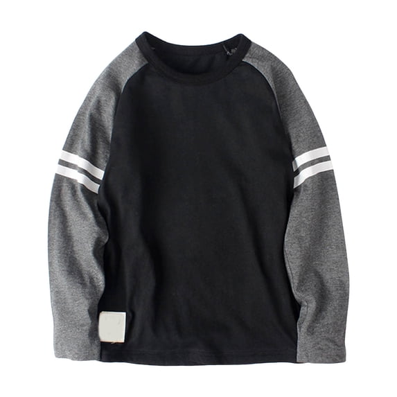 Hudaneo Boys Crewneck Raglan Tee Long Sleeve Cotton Baseball Shirt with Striped Sleeves, 4-13 Years