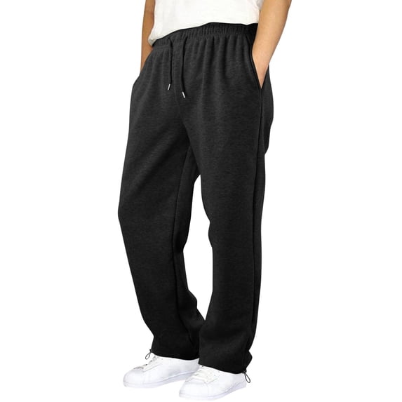 Hudaneo Boys Open Bottom Sweatpants Drawstring Elastic Waist Wide Leg Athletic Pockets, 5-16 Years