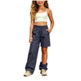 thumbnail image 1 of Hudaneo Girls Cargo Hiking Pants Kid Convertible Zip-Off Outdoor Pants with Drawstring & Pockets Water Resistant Joggers, Navy 9-10 Years, 1 of 6
