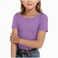 thumbnail image 1 of Hudaneo Girls Short Sleeve T Shirts Kids Crewneck Spring Tops Basic Tees, Purple 11-12Y, 1 of 4