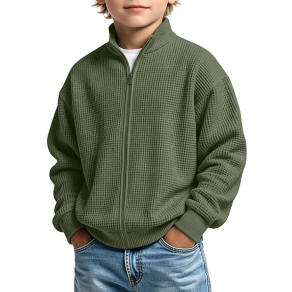 Hudaneo Kids Boys Fall Waffle Knit Full Zip Sweater Pullover Tops, 3-14 Years