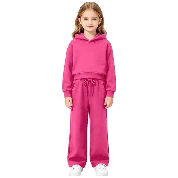 Hudaneo Kids Girls Soft Fleece 2 Piece Tracksuit Hooded Crop Sweatshirt and Joggers, 3-13 Years