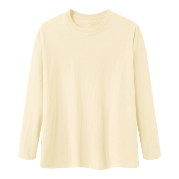 Hudaneo Men's Cotton Crew Neck Long Sleeve T Shirt Soft Breathable Basic Top, S-3XL
