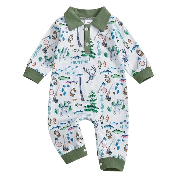 Hudaneo Newborn Boy Clothes 18M Newborn Baby Girl Romper Bodysuit Long Sleeve Button Jumpsuit One Piece Crew Neck Winter Outfit