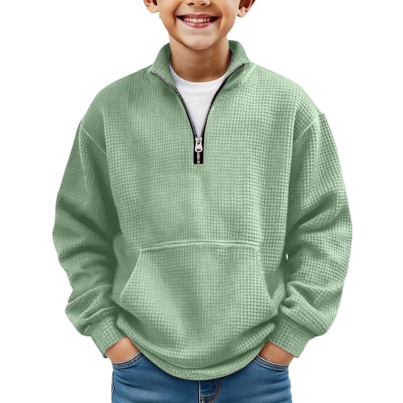Hudaneo Teen Boys Fall Winter Quarter Zip Waffle Knit Sweater Pullover, 3-14 Years