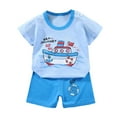 thumbnail image 1 of Hudaneo Toddler Boy Clothes Cartoon T-shirt Outfits Elastic Waist Pockets Shorts Set 2 Piece Outfit, Sky Blue 7-8Y, 1 of 3