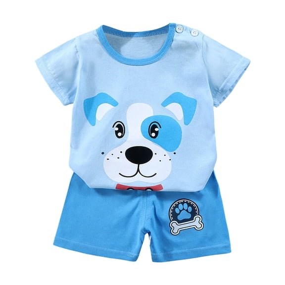 Hudaneo Toddler Boy Clothes Kids Cotton Outfits Patchwork Short Sleeve T Shirt & Shorts Sets with Pockets, Blue 6-12M