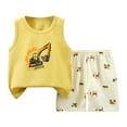 thumbnail image 1 of Hudaneo Toddler Boy Summer Outfits Kids Cotton Outfits Patchwork Short Sleeve T Shirt & Shorts Sets with Pockets, Yellow 12-18M, 1 of 5