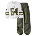 thumbnail image 1 of Hudaneo Tween Girls Number Print Long Sleeve Jersey and Cargo Pants 2 Piece Matching Set, Green 9-10 Years, 1 of 6