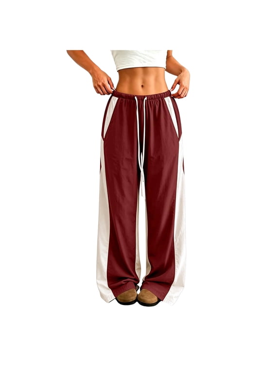 Womens Pants Loose Fit High Waist Wide Leg Pants for Women, Soft Walking Exercise Trouser Outdoor Track Pants, Wine M