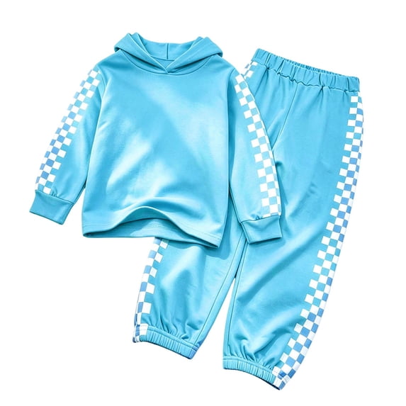 Hudaneo Youth Girls Long Sleeve Plaid Crop Hoodie and Track Pants Set 2 Piece Athletic Outfit, 5-14 Years