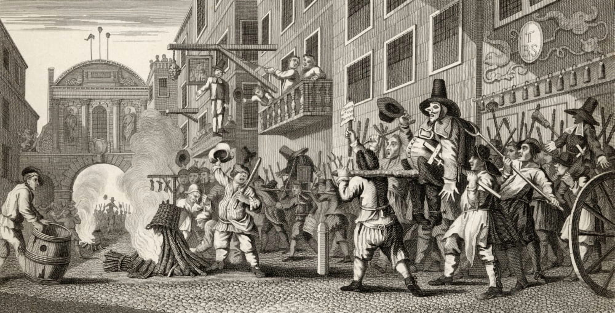 Hudibras The Burning Of The Rumps At Temple Bar Engraved By J Romney After Hogarth From The Works Of Hogarth Published London 1833 Canvas Art - Ken Welsh Design Pics (40 x 20)