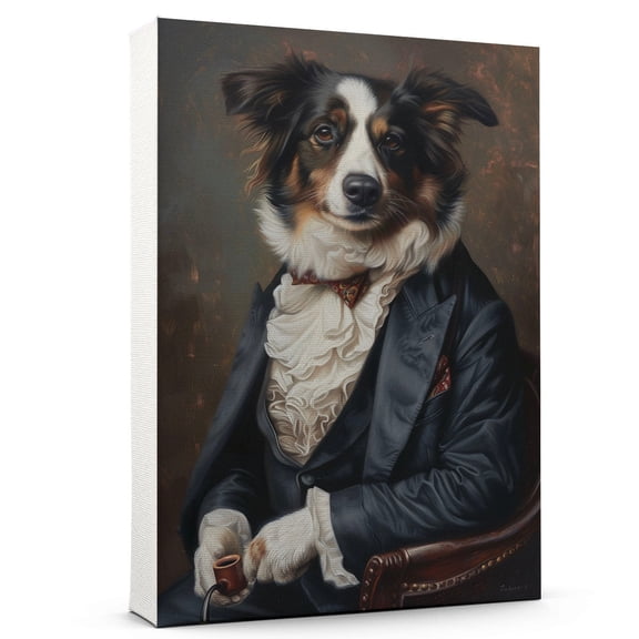 Hudo Australian Shepherd Painting Gentleman Style on Canvas, Australian Shepherd Vintage Costume Style Animals Posters For Home Decorations, Living Room, Bathroom Decor