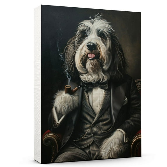 Hudo Bearded Collie Painting Gentleman Style on Canvas, Bearded Collie Vintage Costume Style Animals Posters For Home Decorations, Living Room, Bathroom Decor