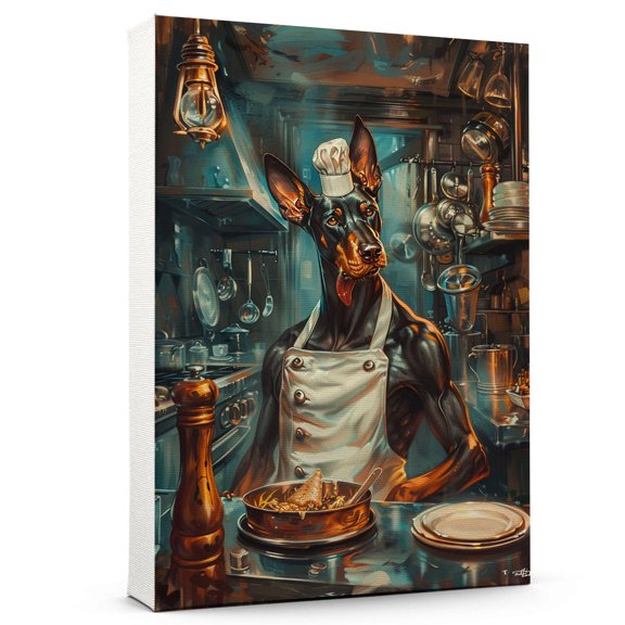 Hudo Doberman Pinscher Dog Chef Poster, Dog Chef Wall Art Decor for Kitchen Wall Home Office and Farmhouse Cottage Decorations