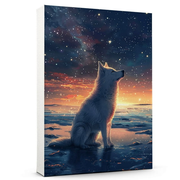 Hudo Dog Christmas Canvas Wall Art, Canaan Dog Wall Art Prints Dogs Hanging Wall Pictures Decoration for Holiday Living Room Bedroom Bathroom