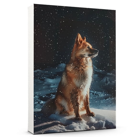 Hudo Dog Christmas Canvas Wall Art, Icelandic Sheepdog Dog Wall Art Prints Dogs Hanging Wall Pictures Decoration for Holiday Living Room Bedroom Bathroom