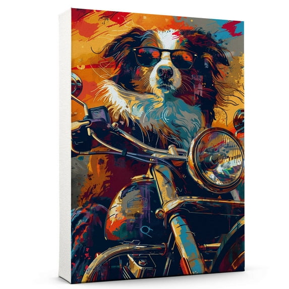 Hudo Funny Nederlandse Kooikerhondje Dog Riding A Motorcycle Vintage Poster, Nederlandse Kooikerhondje Dog Canvas Wall Art - Funny Posters - Dog Portrait
