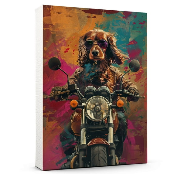 Hudo Funny Sussex Spaniel Dog Riding A Motorcycle Vintage Poster, Sussex Spaniel Dog Canvas Wall Art - Wall Art Decor - Coffee Bar Accessories