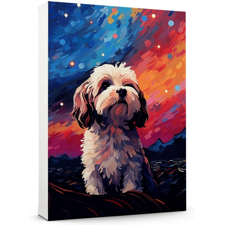 Hudo Havanese Gift Starry Night Dog Canvas Wall Art Famous Oil Paintings Dog Poster Funny Dog Print Colorful Abstract Farmhouse Gallery Aesthetic Room Wall Decor for Bedroom Walmart