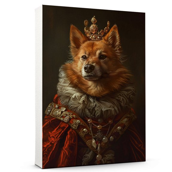 Hudo Pet Portrait in a Royal Costume Dog - Finnish Spitz Dog Poster, Dog Pictures Wall Decor, Finnish Spitz Dog Canvas Wall Art Framed Dog Lovers Gifts 12x18 Inch