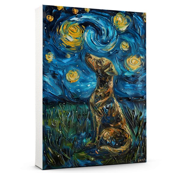 Hudo Starry Night Bohemian Canvas Print - Van Gogh Inspired Dog Poster Wall Art Decor