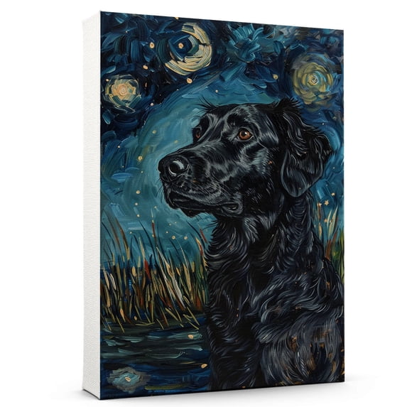 Hudo Starry Night Flat Coated Retriever Canvas Print - Van Gogh Inspired Dog Poster Wall Art Decor