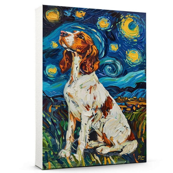 Hudo Starry Night Irish Redand White Setter Canvas Print - Van Gogh Inspired Dog Poster Wall Art Decor