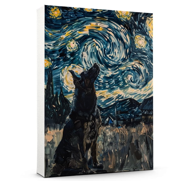 Hudo Starry Night Norwegian Elkhound Canvas Print - Van Gogh Inspired Dog Poster Wall Art Decor