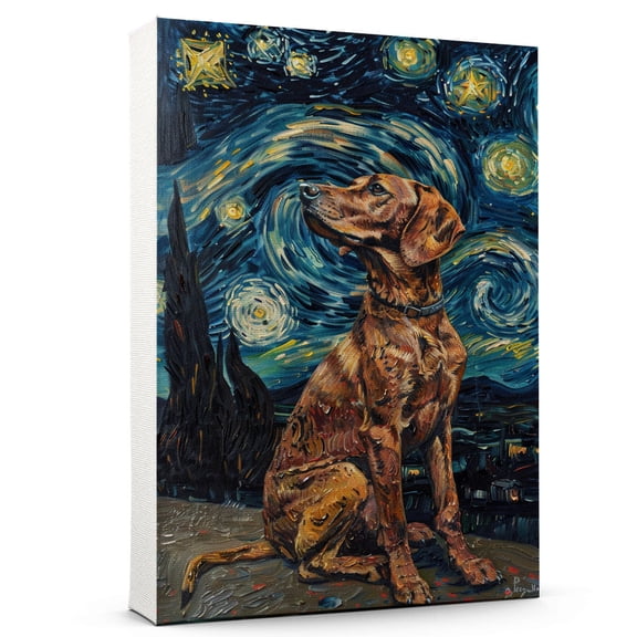 Hudo Starry Night Redbone Coonhound Canvas Print - Van Gogh Inspired Dog Poster Wall Art Decor