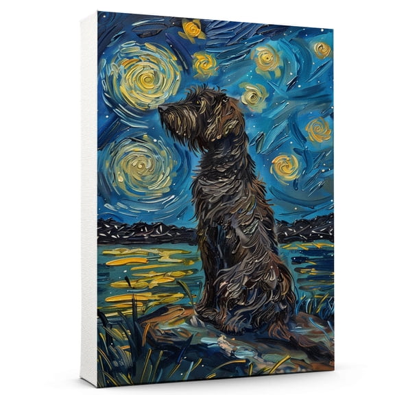 Hudo Starry Night Wirehaired Pointing Griffon Canvas Print - Van Gogh Inspired Dog Poster Wall Art Decor