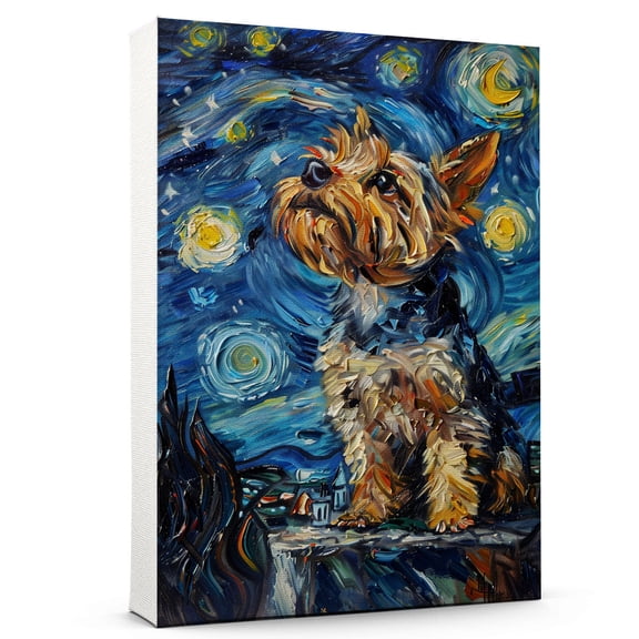 Hudo Starry Night Yorkshire Terrier Canvas Print - Van Gogh Inspired Dog Poster Wall Art Decor