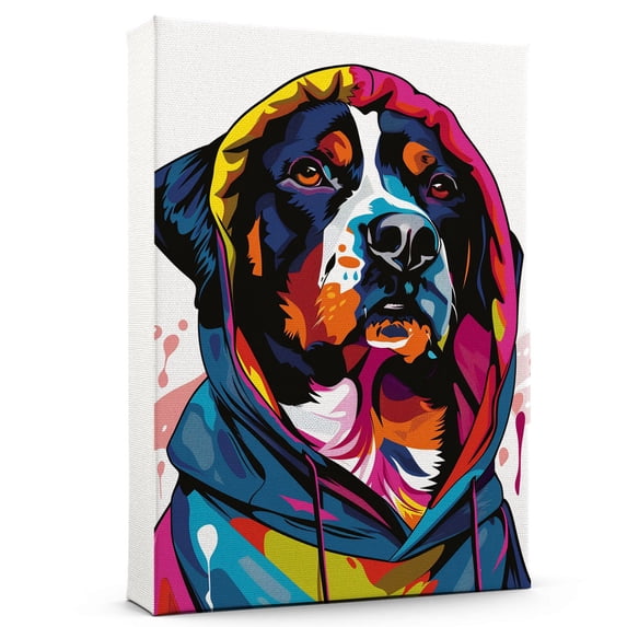 Hudo Wall Art - Funny Dog Canvas Poster for Kids' Room - Entlebucher Mountain Dog colorful art print, Canvas Painting Puppy Artwork, Watercolor Artwork Print For Bedroom