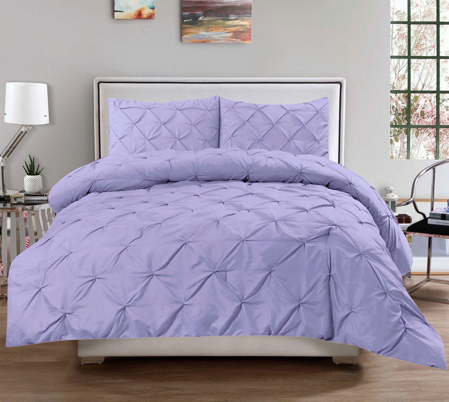 Hudson 3 Piece Pinch Pintucked Pintuck Polyester Comforter and Sham Set