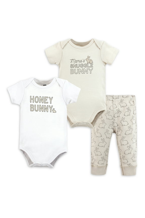 Unisex Long Sleeve Bodysuits and Pant Set, 3-Piece, Sizes Newborn-24 Months