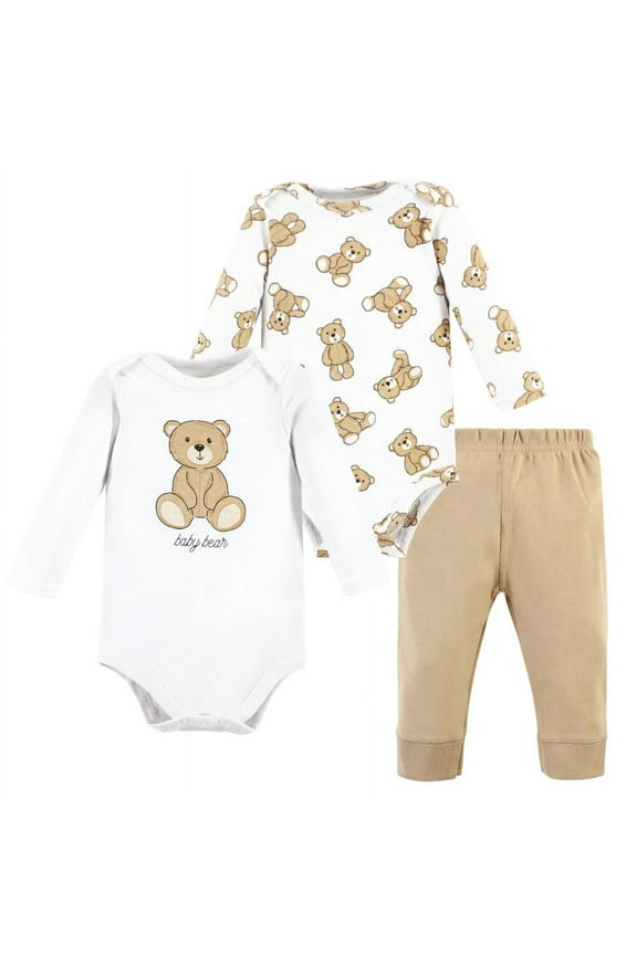 2 Cotton Long Sleeve Bodysuits and Pant Set, Preemie - 24 Months