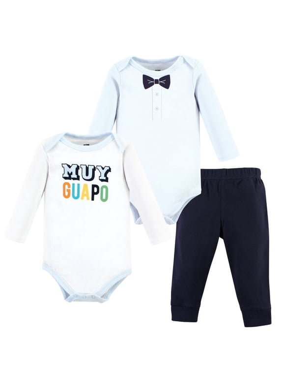 2 Cotton Long Sleeve Bodysuits and Pant Set, Preemie - 24 Months