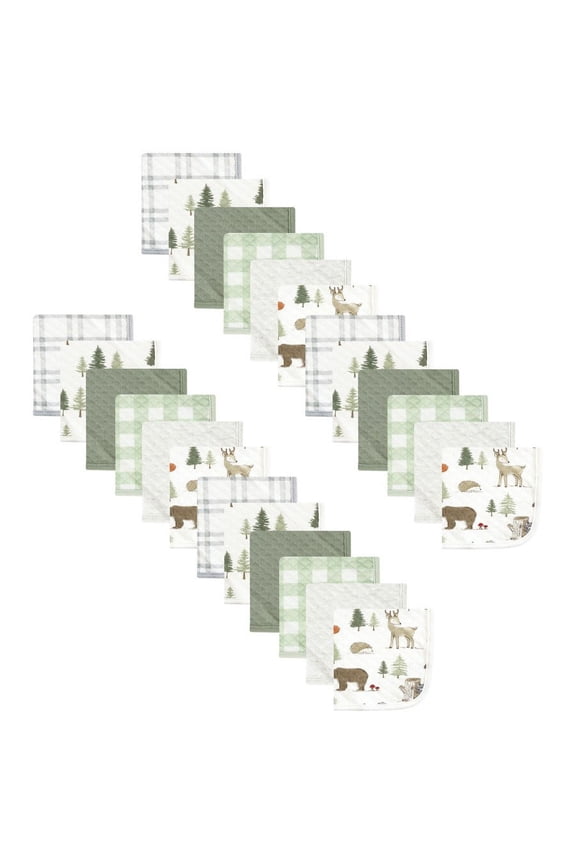 24Pc Quilted Cotton Washcloths, Forest Animals, One Size