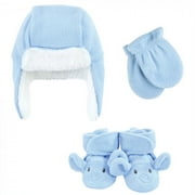 Hudson Baby 6Pc Trapper Hat, Mitten and Bootie Set, Blue Elephant Giraffe, 6-12 Months