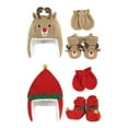 thumbnail image 1 of Hudson Baby 6Pc Trapper Hat, Mitten and Bootie Set, Red Elf Reindeer, 0-6 Months, 1 of 3