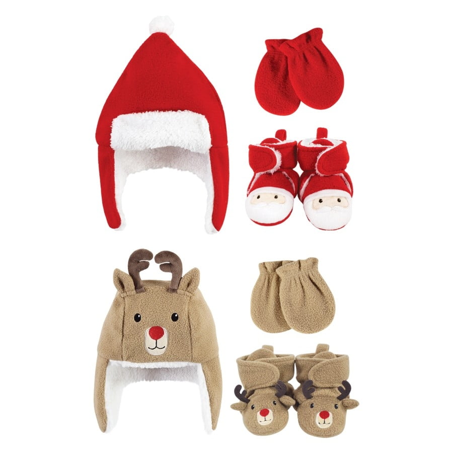 Hudson Baby 6Pc Trapper Hat, Mitten and Bootie Set, Santa