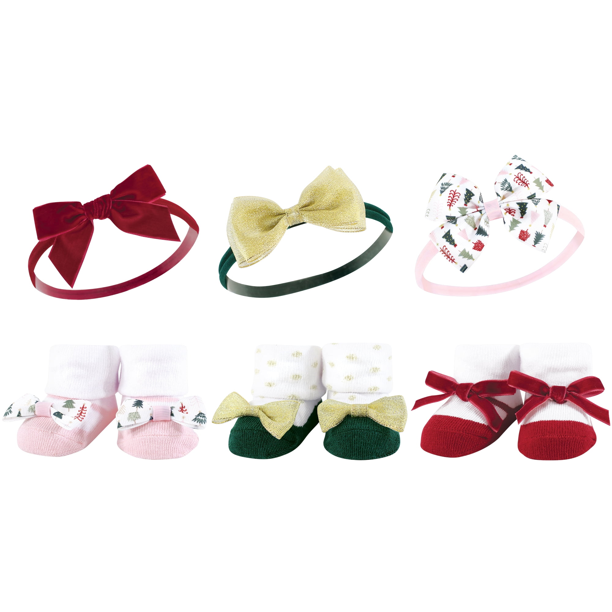 Hudson Baby Headband and Socks Giftset, 6-Piece, 0-9 Months