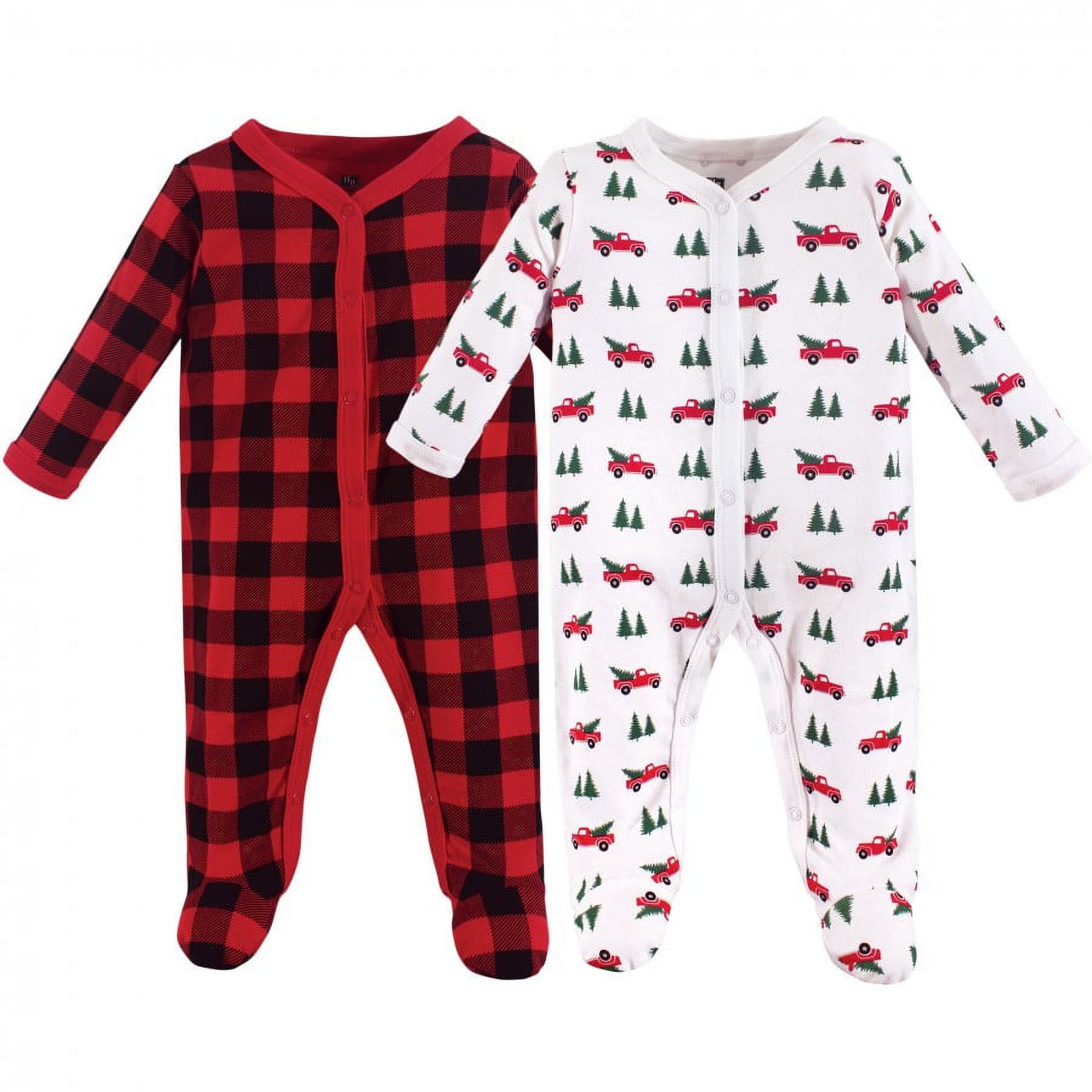 Hudson Baby Baby Cotton Snap Sleep and Play 2pk, Christmas Tree, 0-3 Months