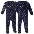 thumbnail image 1 of Hudson Baby Baby Cotton Zipper Sleep and Play 2pk, Metallic Stars, 0-3 Months, 1 of 3