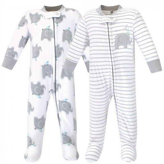 Hudson Baby Baby Fleece Zipper Sleep and Play 2pk, Elephants, 3-6 Months