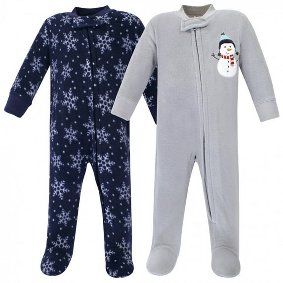 Hudson Baby Baby Fleece Zipper Sleep and Play 2pk, Navy Snowman, 6-9 Months