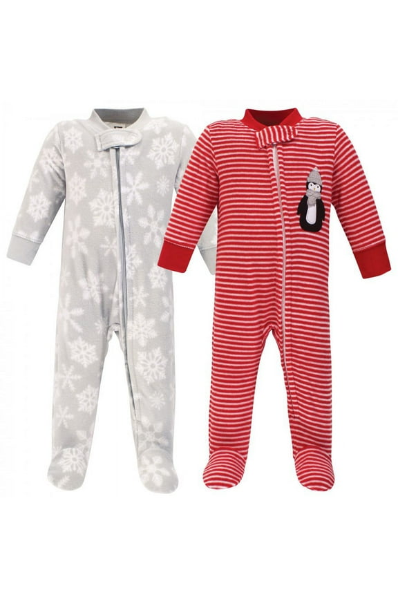 Baby Fleece Zipper Sleep and Play 2pk, Red Penguin, 3-6 Months
