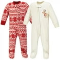 thumbnail image 1 of Hudson Baby Baby Fleece Zipper Sleep and Play 2pk, Reindeer, 0-3 Months, 1 of 1