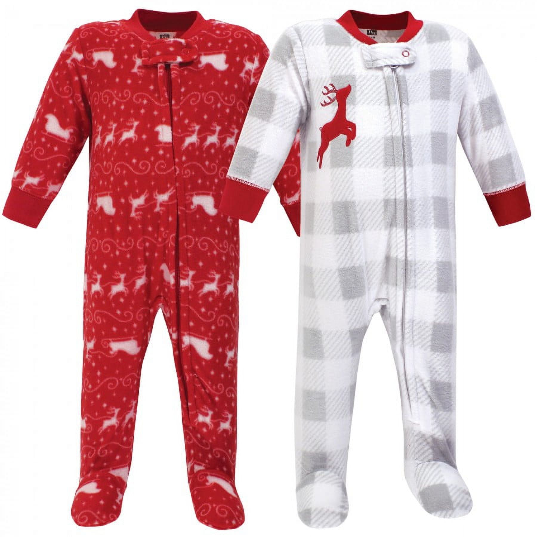 Hudson Baby Baby Fleece Zipper Sleep and Play 2pk, Santas Sleigh, 3-6 Months